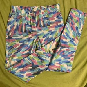 Girls Colorful Feather Print Jeans
